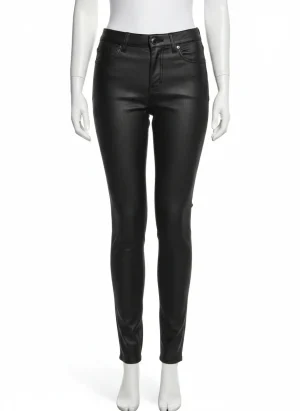 Pantalon cuir ajusté taille haute bureau élégant femme - Vue 1 - Pantalon cuir