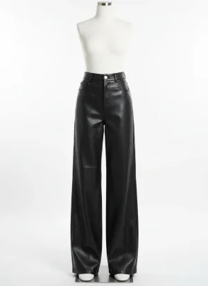Pantalon cuir ample taille haute vintage quotidien - Vue 1 - Pantalon cuir