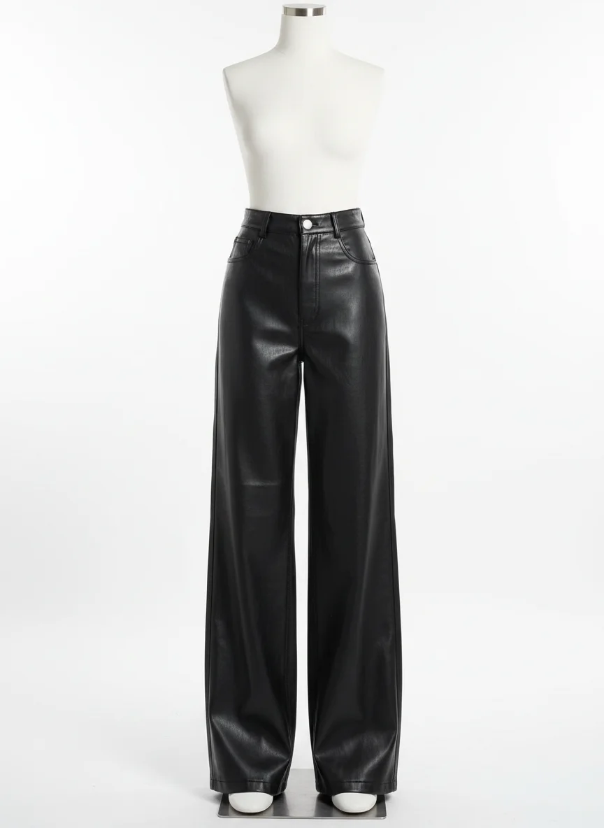 Pantalon cuir ample taille haute vintage quotidien - Vue 1 - Pantalon cuir