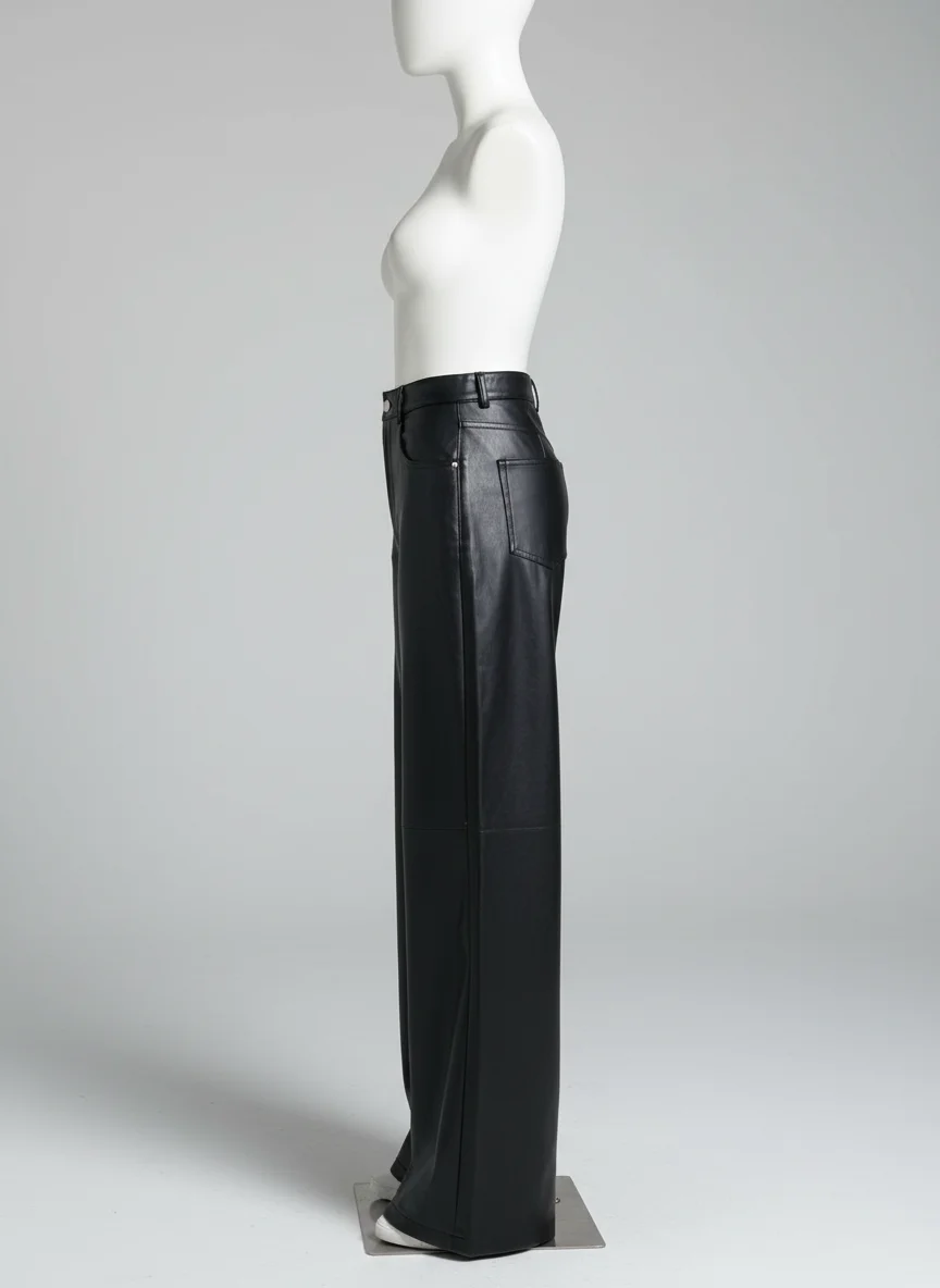 Pantalon cuir ample taille haute vintage quotidien - Vue 2 - Pantalon cuir