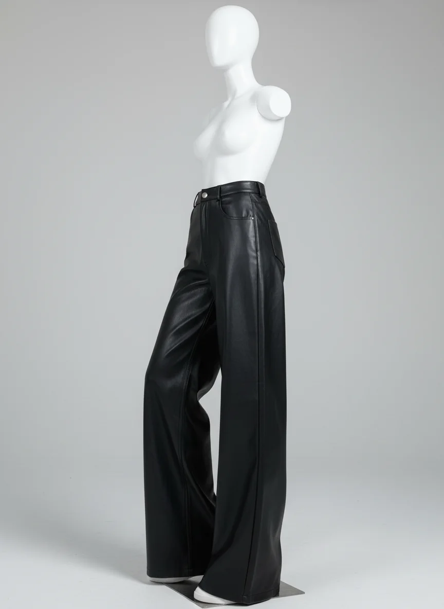 Pantalon cuir ample taille haute vintage quotidien - Vue 3 - Pantalon cuir
