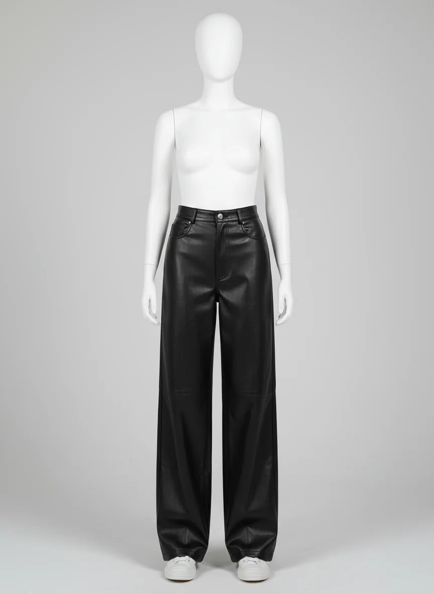 Pantalon cuir ample taille haute vintage quotidien - Vue 4 - Pantalon cuir