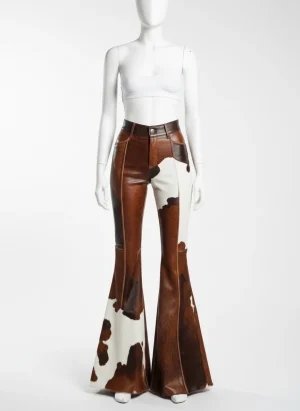 Pantalon cuir évasé taille haute imprimé original femme - Vue 1 - Pantalon cuir