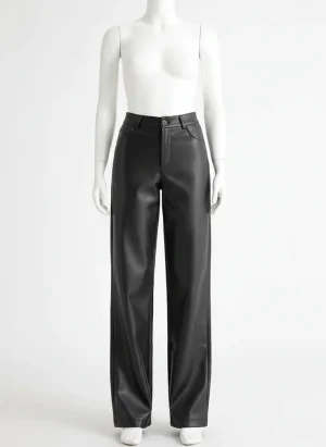 Pantalon cuir fluide polaire femme hiver décontracté - Vue 1 - Pantalon cuir