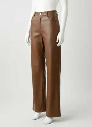 Pantalon cuir jambe large vintage femme style urbain - Vue 1 - Pantalon cuir