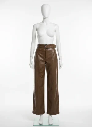 Pantalon cuir large taille haute retro quotidien femme - Vue 1 - Pantalon cuir