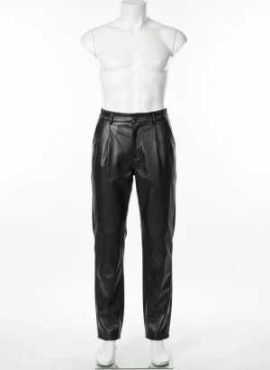 Pantalon cuir pu ample coupe droite homme décontracté - Vue 1 - Pantalon cuir