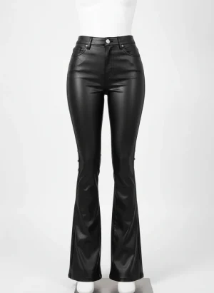 Pantalon cuir pu évasé taille haute silhouette élancée - Vue 1 - Pantalon cuir