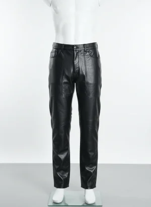 Pantalon cuir pu moto protection hivernale unisexe - Vue 1 - Pantalon cuir