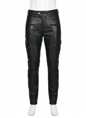 Pantalon cuir simili moto coupe-vent retro unisexe - Vue 1 - Pantalon cuir