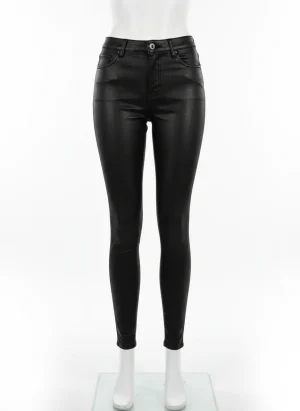 Pantalon cuir skinny taille haute style streetwear femme - Vue 1 - Pantalon cuir