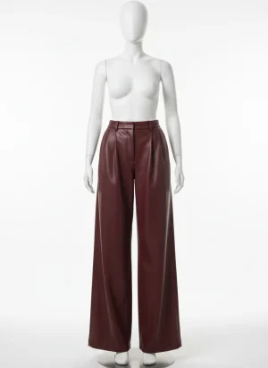 Pantalon cuir synthétique ample taille haute contemporain femme - Vue 1 - Pantalon cuir