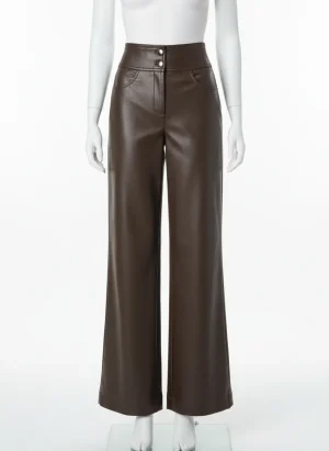 Pantalon cuir synthétique drapé taille haute fluide hivernal - Vue 1 - Pantalon cuir