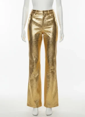 Pantalon cuir synthétique effet écaille large taille haute femme - Vue 1 - Pantalon cuir