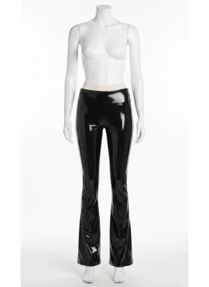 Pantalon cuir synthétique évasé taille haute femme décontracté - Vue 1 - Pantalon cuir