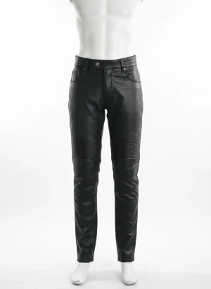 Pantalon cuir synthétique moto racing articulé renforts amovibles - Vue 1 - Pantalon cuir