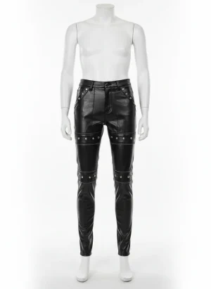 Pantalon cuir synthétique skinny biker homme scène club - Vue 1 - Pantalon cuir