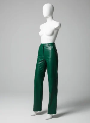 Pantalon cuir synthétique taille haute droit classique femme - Vue 1 - Pantalon cuir