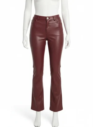 Pantalon cuir synthétique taille haute droit extensible féminin - Vue 1 - Pantalon cuir