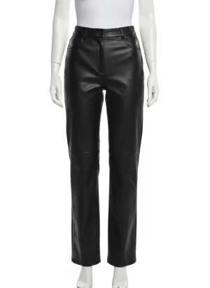 Pantalon cuir synthétique taille haute droit mode femme - Vue 1 - Pantalon cuir