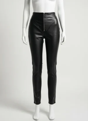 Pantalon cuir synthétique taille haute slim gothique moderne - Vue 1 - Pantalon cuir