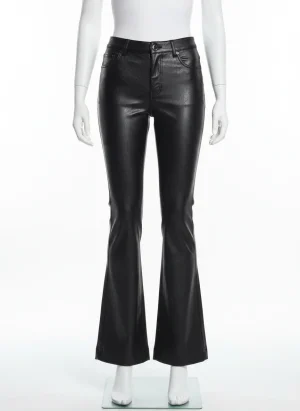 Pantalon cuir viscose évasé taille haute femme streetwear - Vue 1 - Pantalon cuir